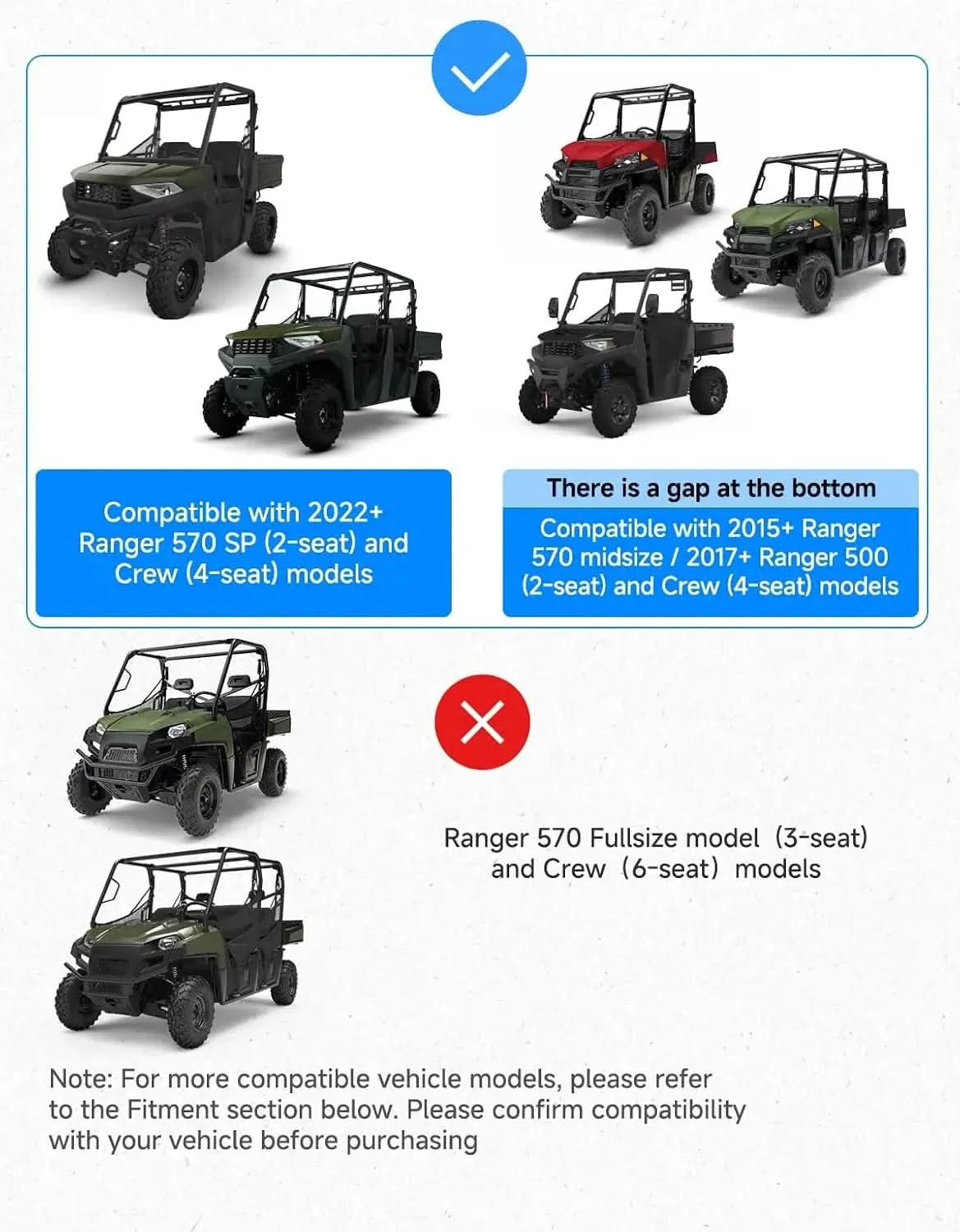 UTV Front Vented Windshield, Scratch-Resistant Anti-UV for Polaris Ranger Midsize SP 570 / Crew 2022-2026 – fits Polaris...