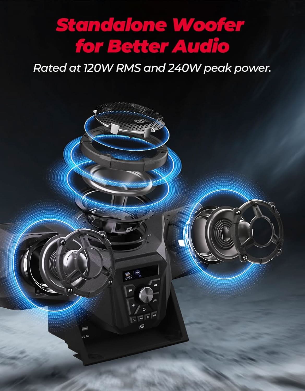 3-Speaker UTV Audio Kit with 5.25" Woofer for Ranger 1000/1000 XP /1000 XP Crew 2018-2026