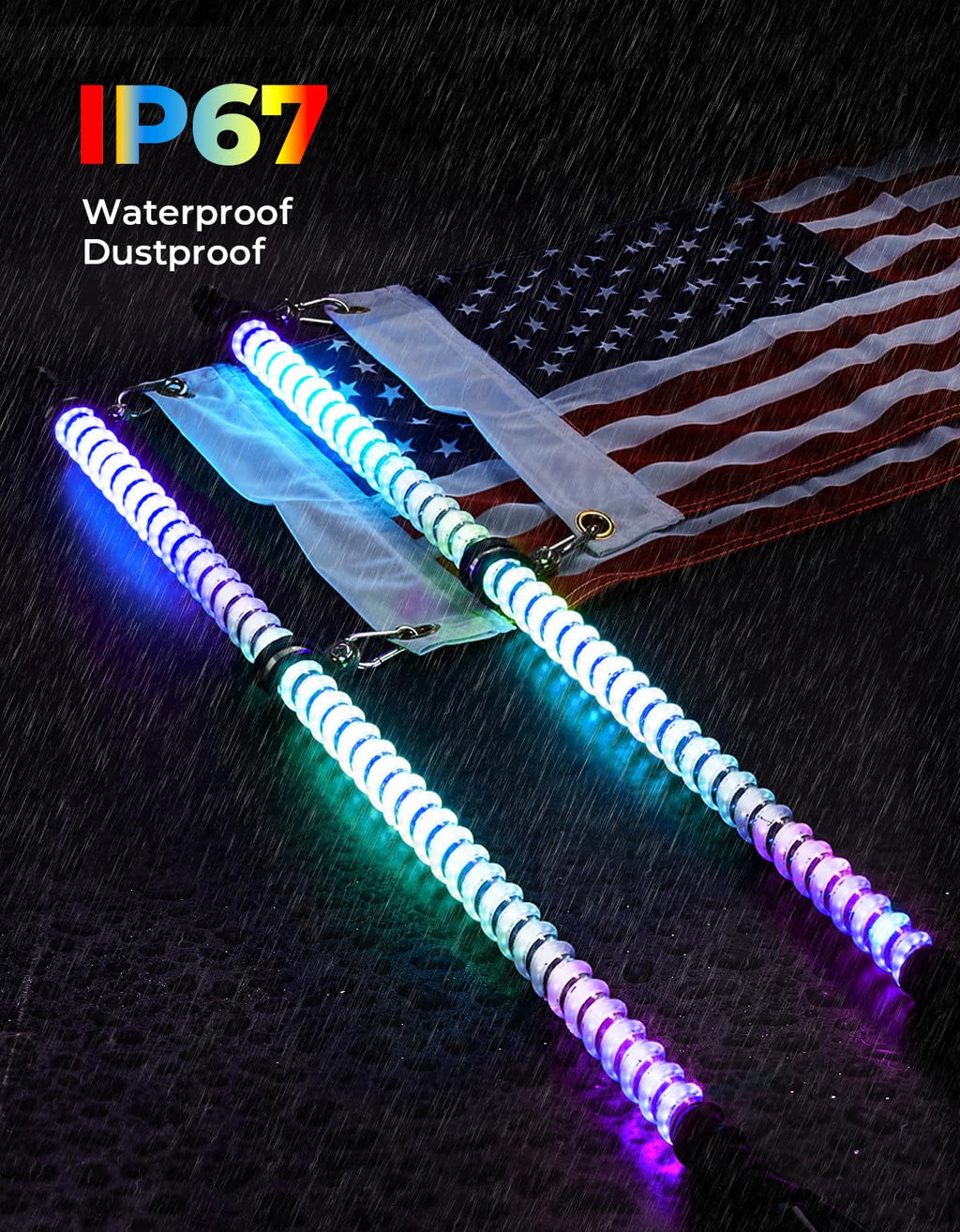2PCS 4FT COB LED Whip Lights – 2016 LEDs, Bluetooth APP Control – Fit Can-Am X3, Polaris RZR, UTV/ATV