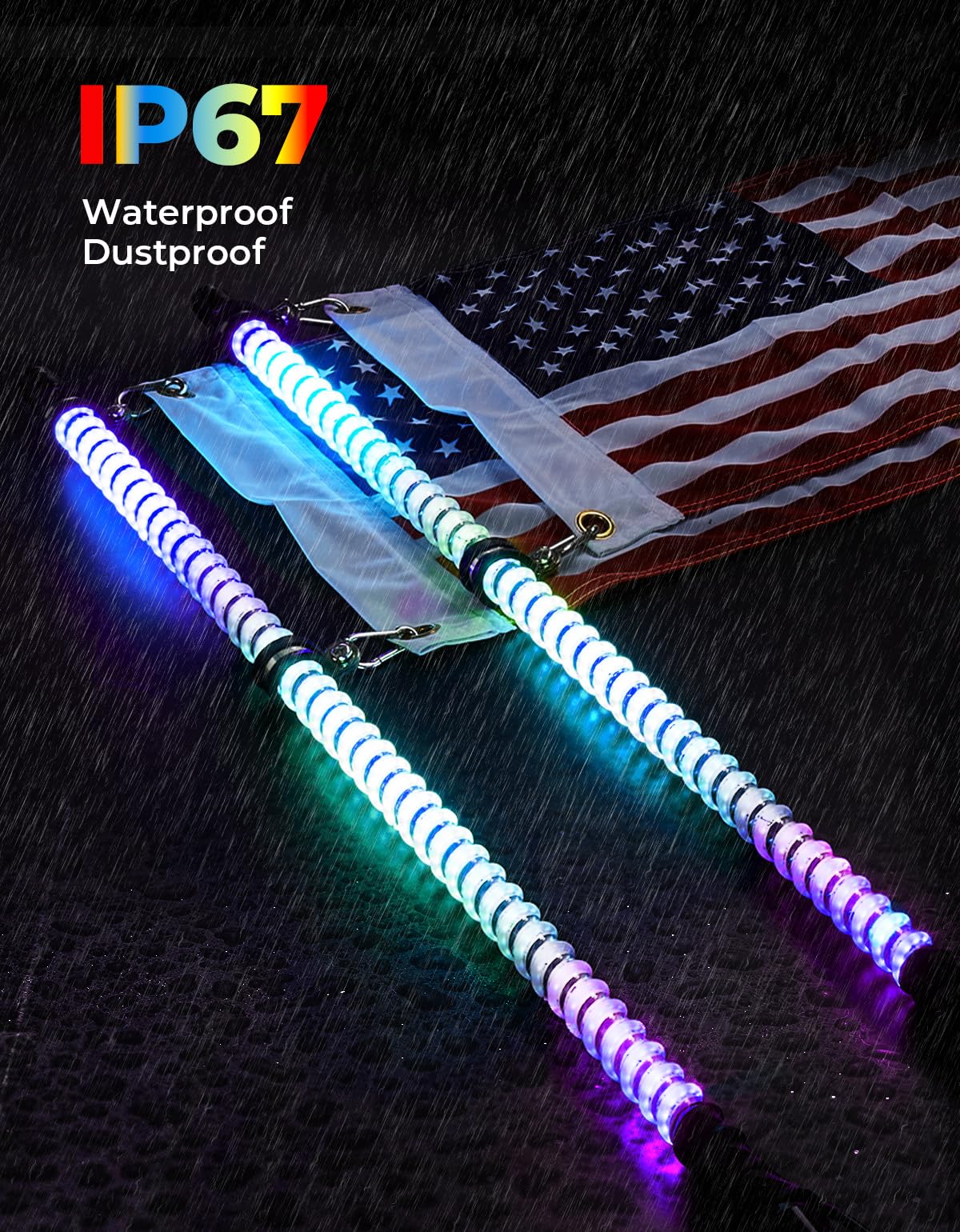 2PCS 4FT COB LED Whip Lights – 2016 LEDs, Bluetooth APP Control – Fit Can-Am X3, Polaris RZR, UTV/ATV