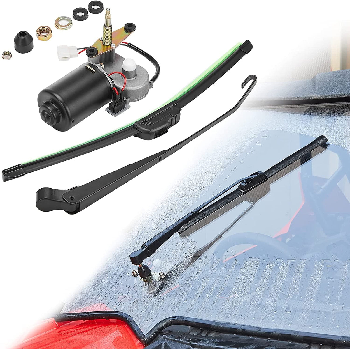 12V Electric Windshield Wiper Washer Kit for Polaris RZR, Ranger, Can-Am