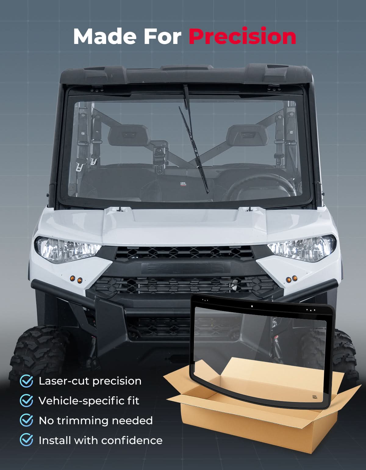 UTV Front Glass Windshield for Polaris Ranger 1000/CREW 1000/XP 1000/CREW XP 1000 /XP 900/CREW 900/CREW XP 900 – fits...