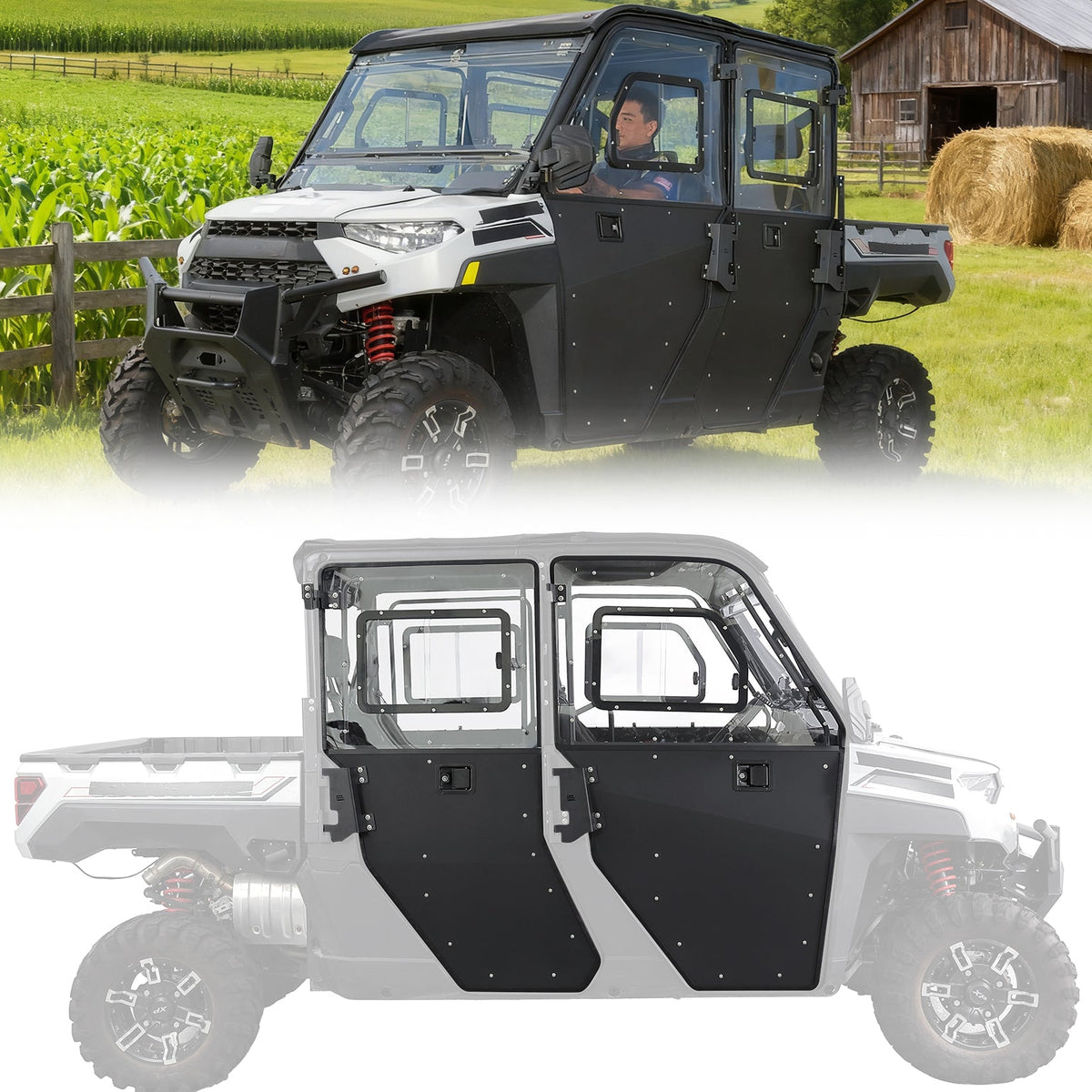 2-in-1 Convertible UTV Doors with Vented Window for Polaris Ranger Crew XP 1000 (2019-2026), Complete 4-Door Set