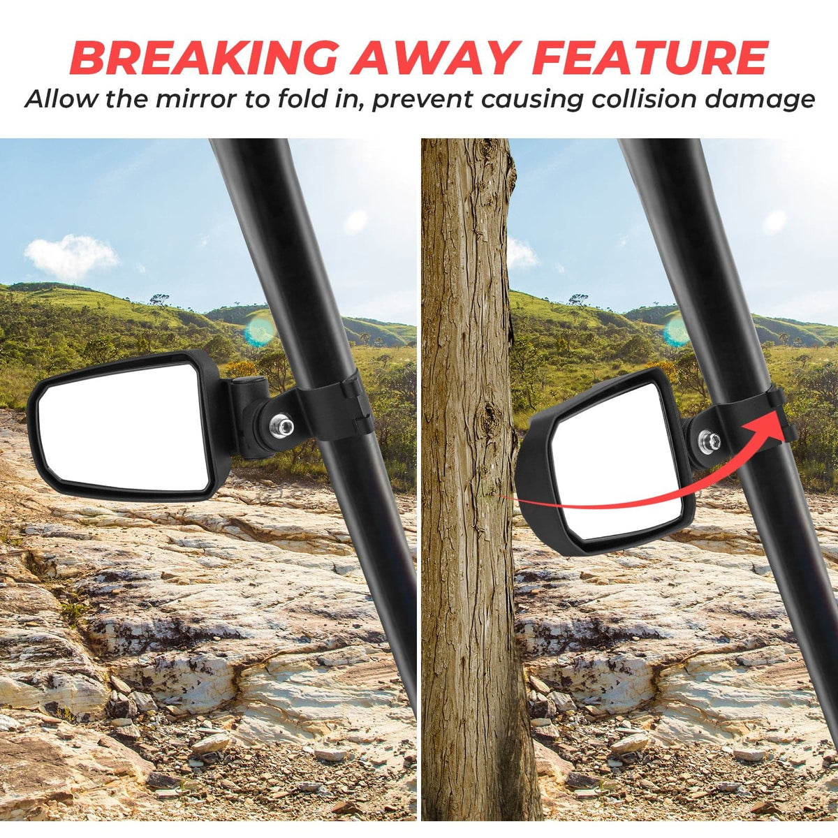 Adjustable Side View Convex Mirror for 1.75" Roll Cage Fit Yamaha Rhino – fits Yamaha YXZ (view 4)