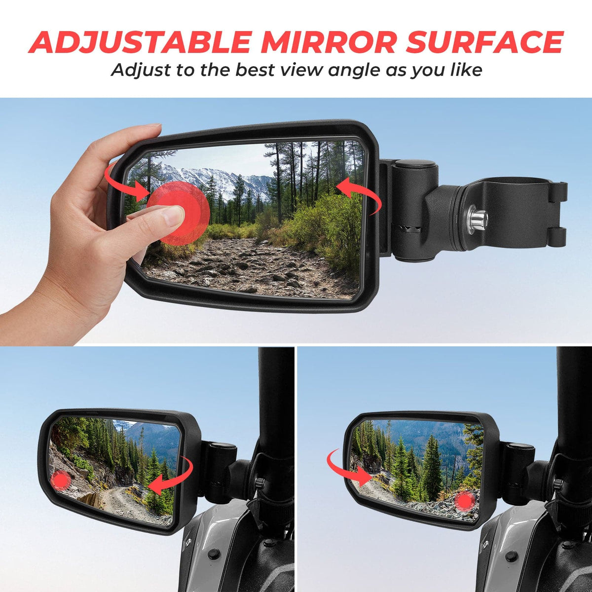 Folding Adjustable Surface Side Mirrors for RZR / Pioneer w/ 1.75" Roll Cage (1 pair)