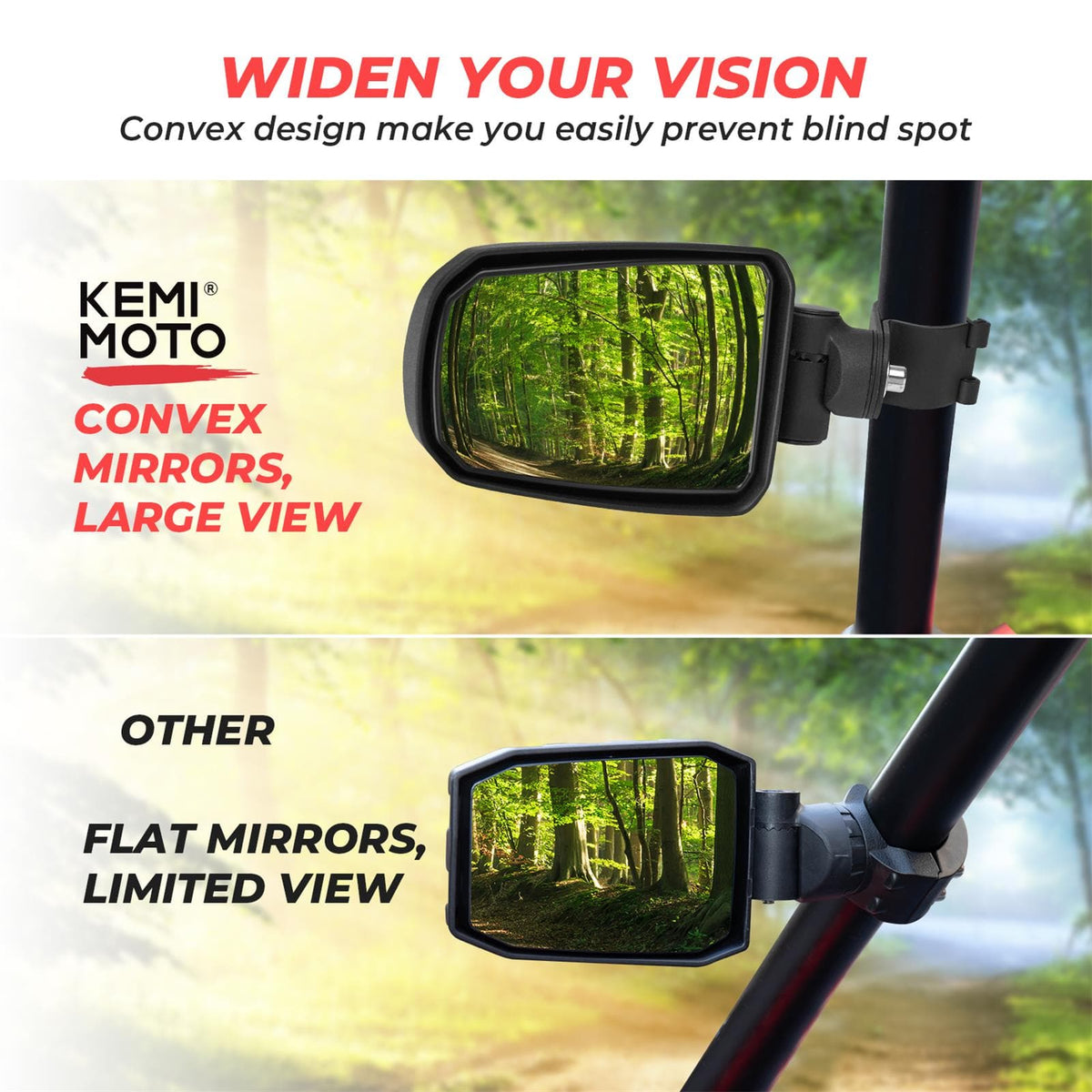 Folding Adjustable Surface Side Mirrors for RZR / Pioneer w/ 1.75" Roll Cage (1 pair)