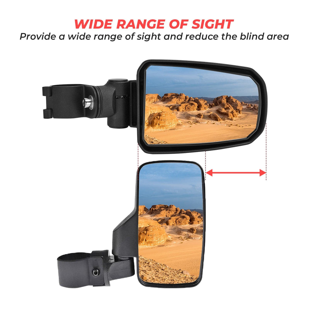 Folding Adjustable Surface Side Mirrors for RZR / Pioneer w/ 1.75" Roll Cage (1 pair)