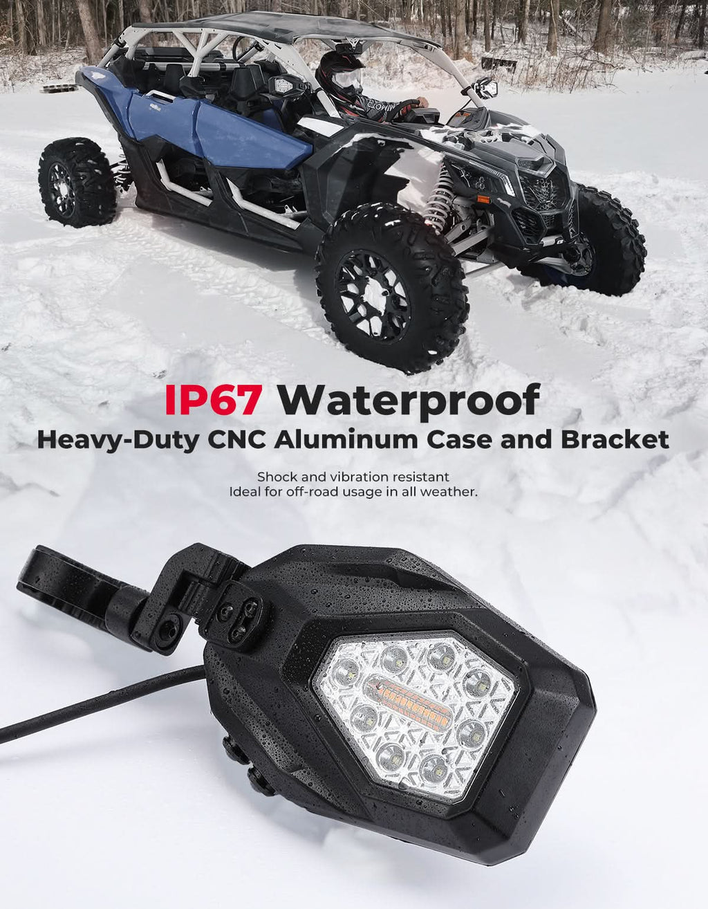 UTV LED Lighted Side Mirrors with Flowing Turn Signal for Polaris RZR/ 1.6"-2" Roll Bar