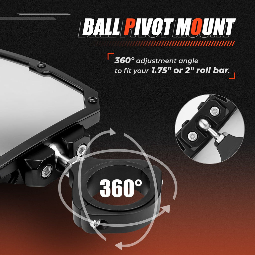 Universal 1.75"/2" Rear View Side Mirrors with LED Rock Light (1 pair)