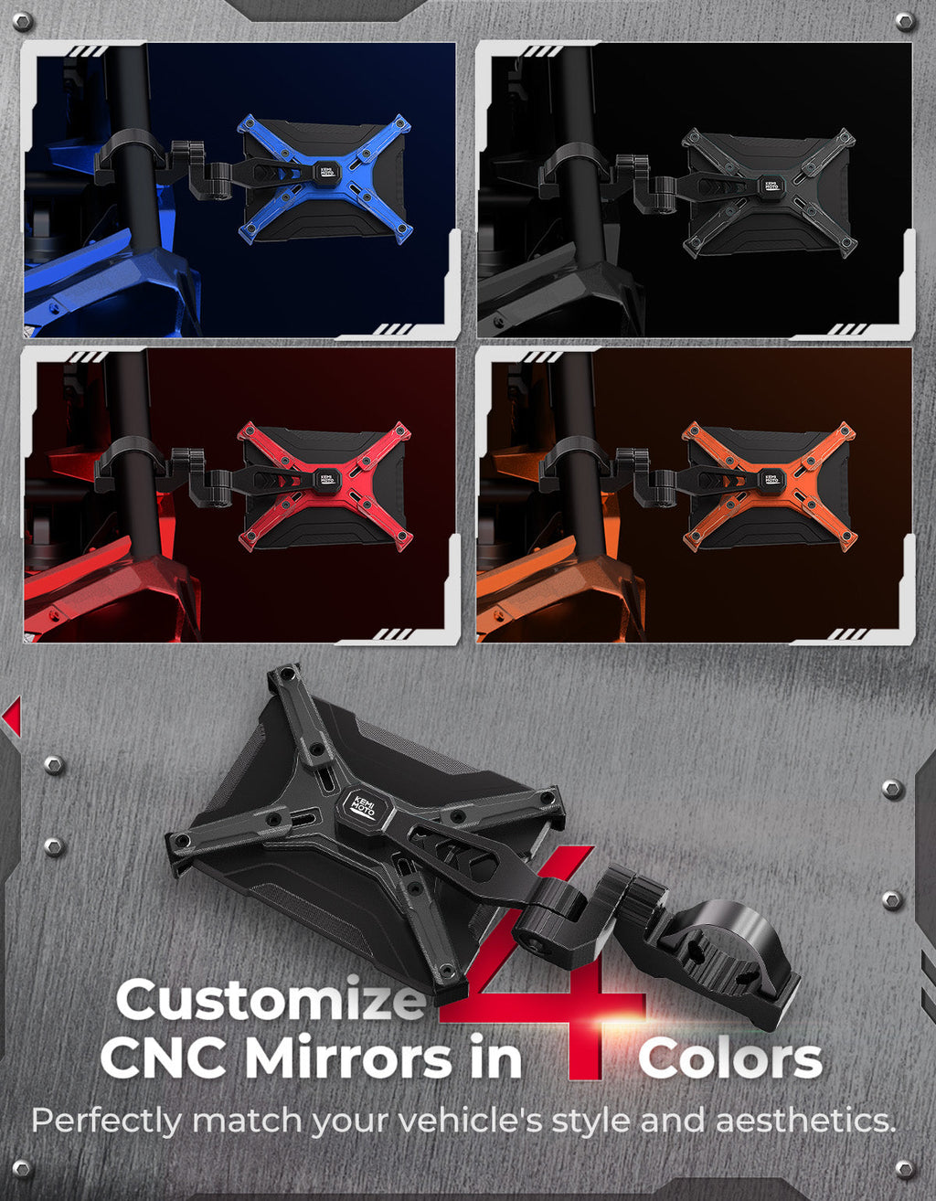 Aluminum CNC UTV Mirror X (Pair) for Polaris RZR | Can-Am Maverick X3 | Talon | Teryx – fits Polaris RZR (view 2)