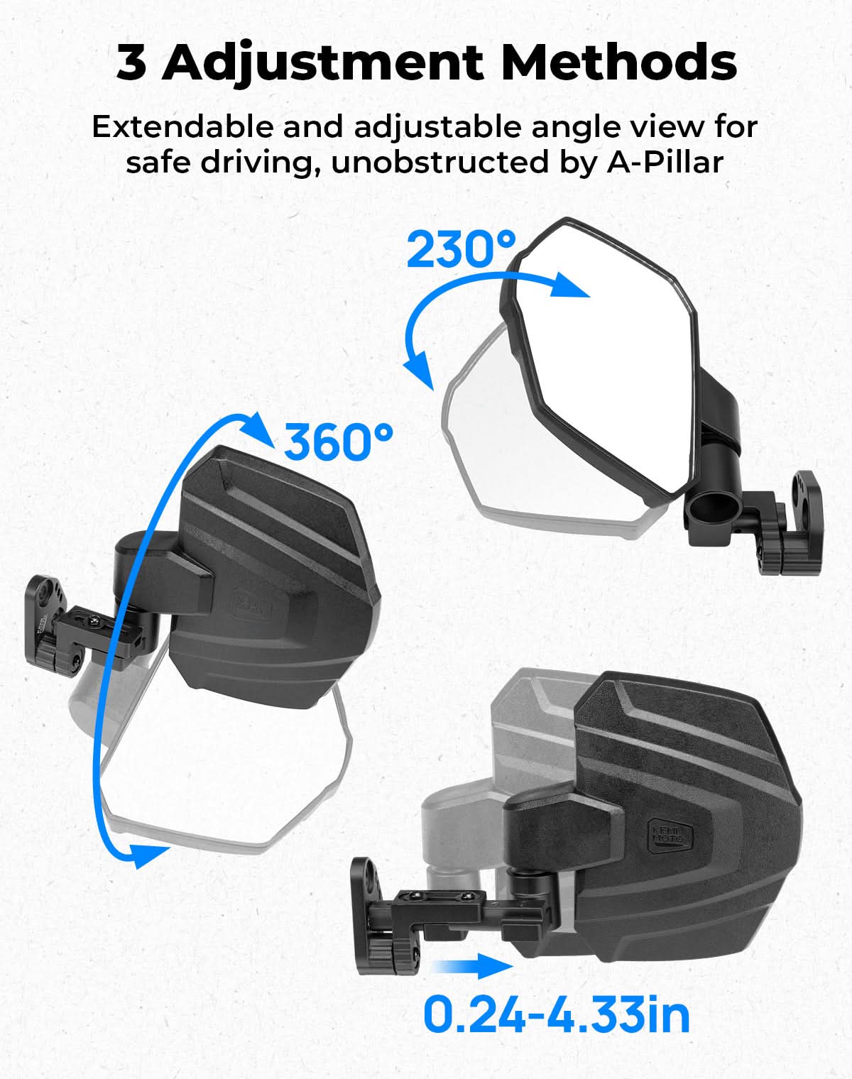UTV Large Side Mirrors For Polaris Ranger|Crew XP 1000 2018-2025