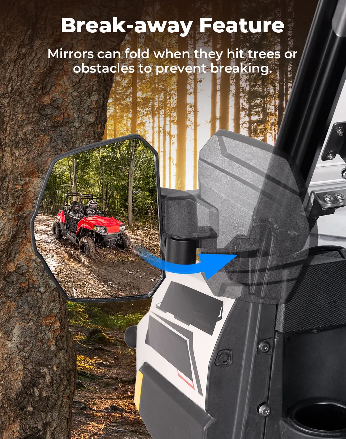 UTV Large Side Mirrors For Polaris Ranger|Crew XP 1000 2018-2025