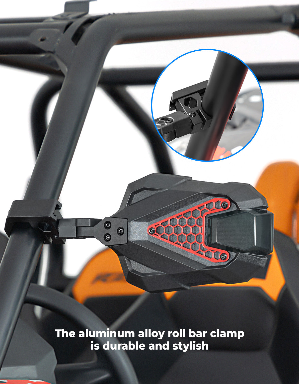 UTV Side Mirrors Fits 1.5-2 inch Roll Cage for Polaris RZR Can Am Mule Zforce Pioneer – fits Polaris RZR (view 3)