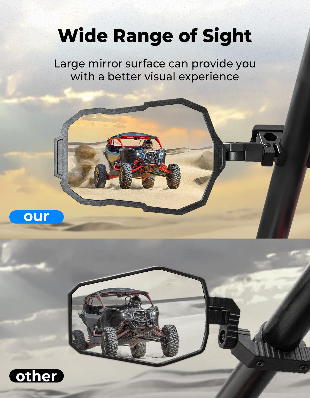 UTV Side Mirrors Fits 1.5-2 inch Roll Cage for Polaris RZR Can Am Mule Zforce Pioneer – fits Polaris RZR (view 5)