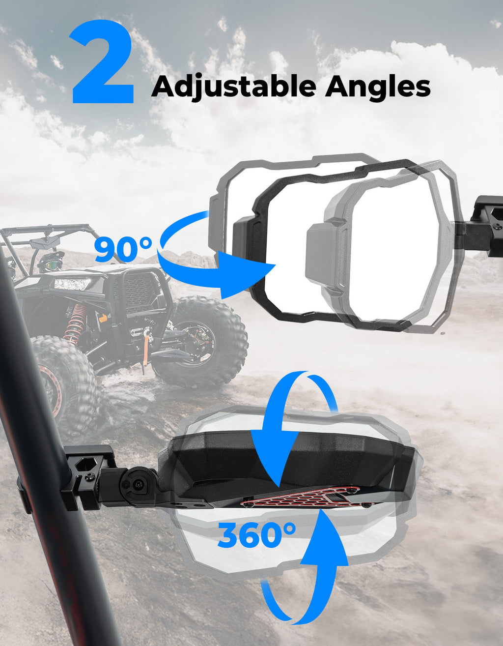 UTV Side Mirrors Fits 1.5-2 inch Roll Cage for Polaris RZR Can Am Mule Zforce Pioneer – fits Polaris RZR (view 6)
