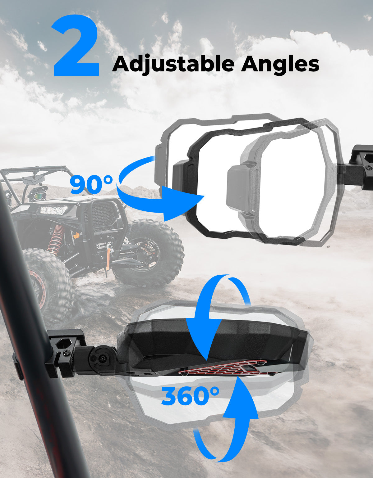 UTV Side Mirrors Fits 1.5-2 inch Roll Cage for Polaris RZR Can Am Mule Zforce Pioneer – fits Polaris RZR (view 6)