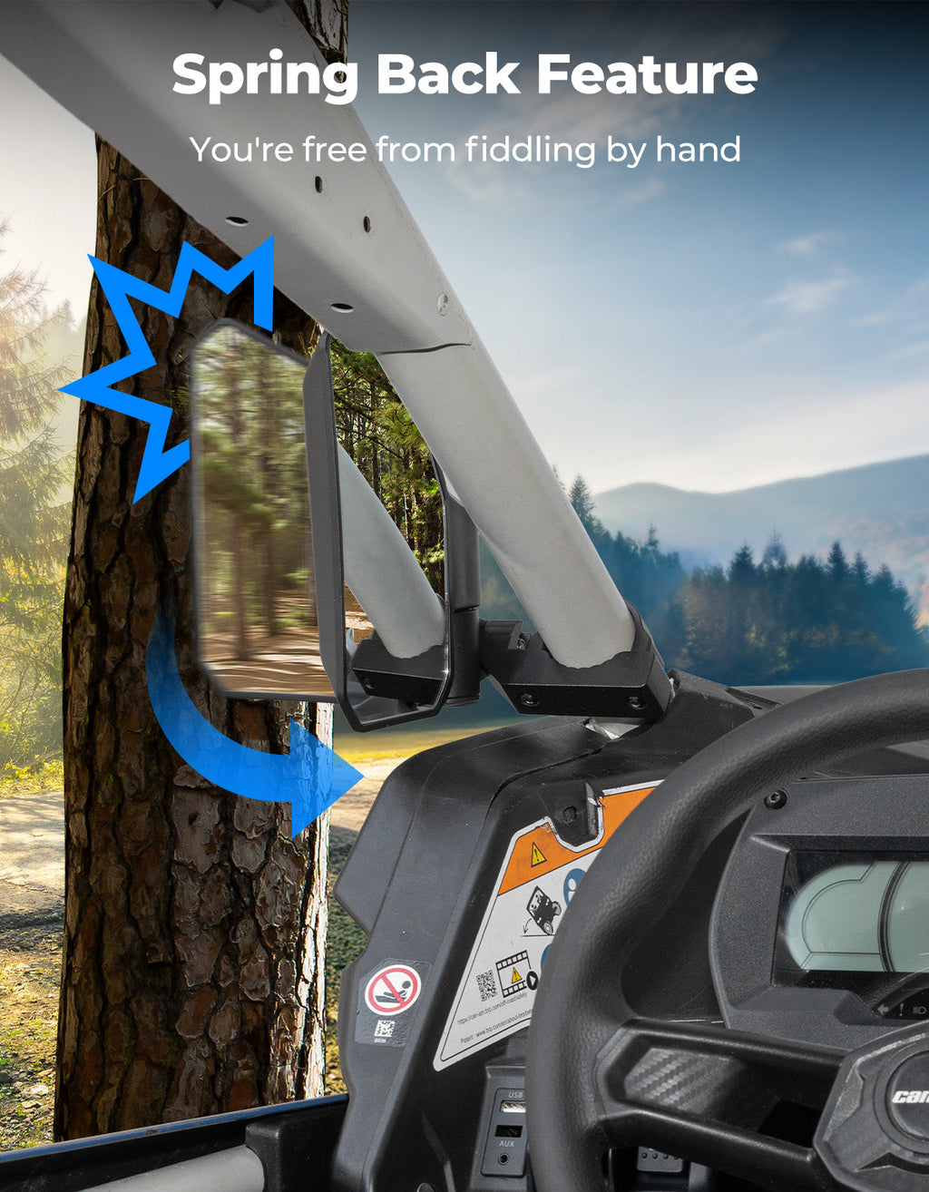 UTV Side Mirrors w/ 1.65"-2.0" Roll Cage for Polaris RZR/Can Am X3/Pioneer/Talon/Mule/CFMOTO – fits Polaris RZR (view 2)