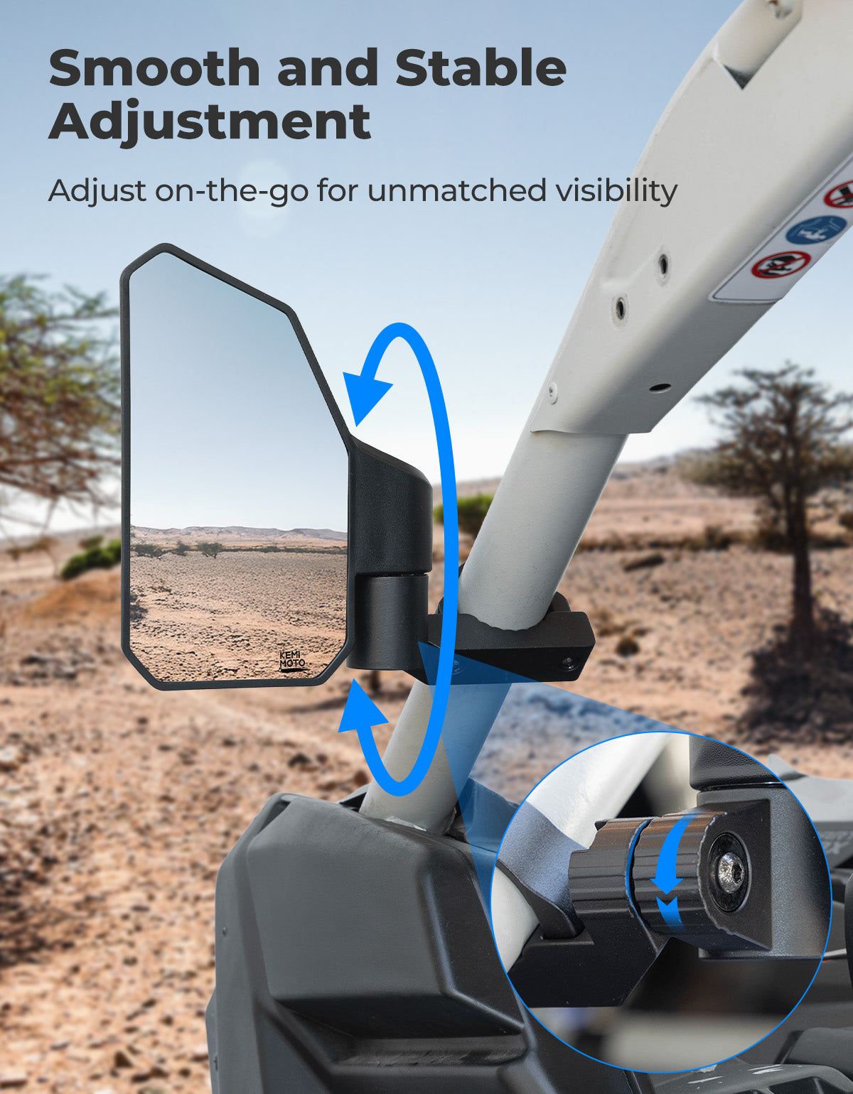 UTV Side Mirrors w/ 1.65"-2.0" Roll Cage for Polaris RZR/Can Am X3/Pioneer/Talon/Mule/CFMOTO – fits Polaris RZR (view 5)