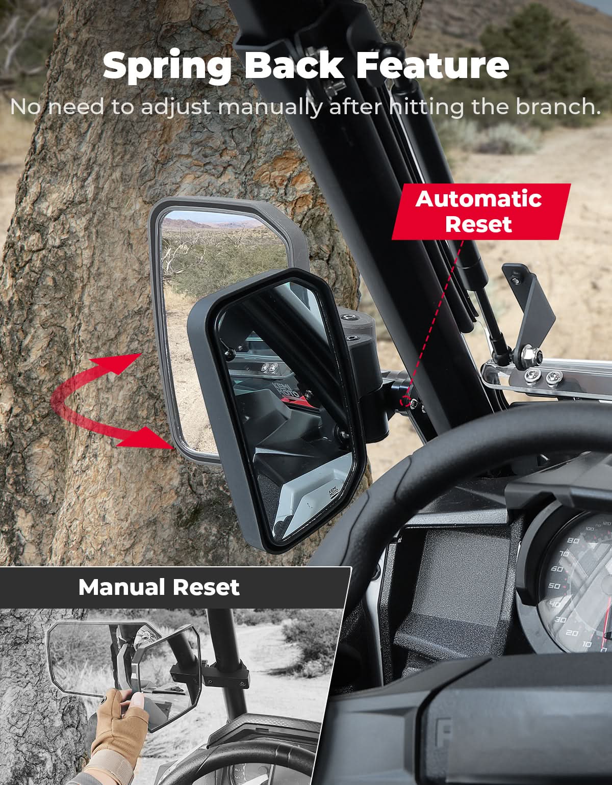 Side Mirrors with Spring Back Feature for Polaris General 1000 / XP 1000 / 4 1000 (2016–2026) – fits Polaris General 1000...