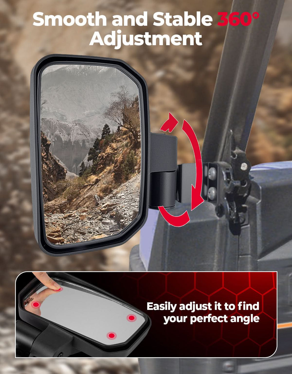UTV Side View Mirrors for Polaris Ranger 570/500/900 XP (2014-2025) – fits Polaris Ranger Crew XP 900