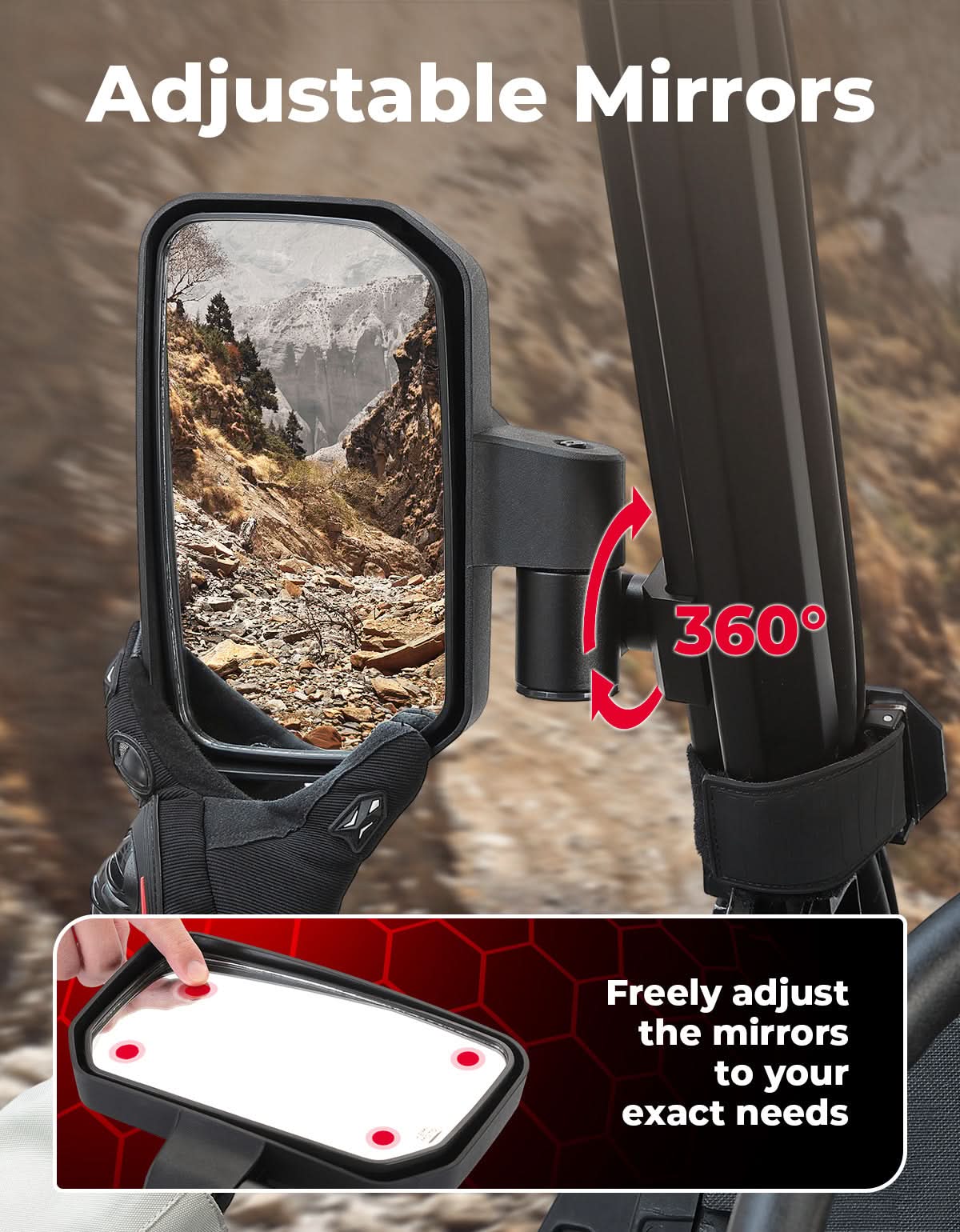 Spring Back UTV Side Mirrors for Polaris ,Can-Am, CFMOTO