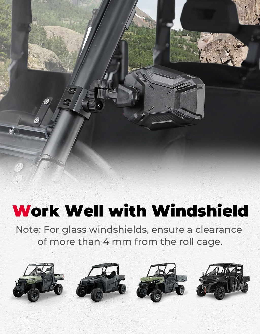 UTV Side Mirrors, UTV Rearview Mirrors Fit for Windshield for Polaris Ranger General/ Can-Am Defender/ Maverick Trail –...