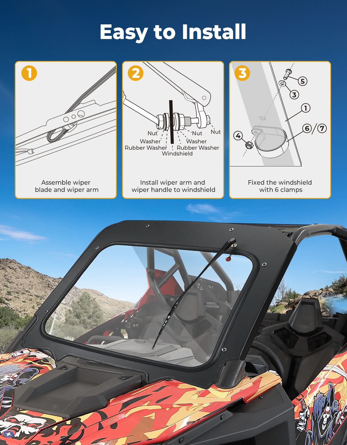 Glass Windshield with Manual Wipers for Polaris RZR PRO XP / RZR Turbo R 2020-2024 – fits Polaris RZR Pro XP (view 5)
