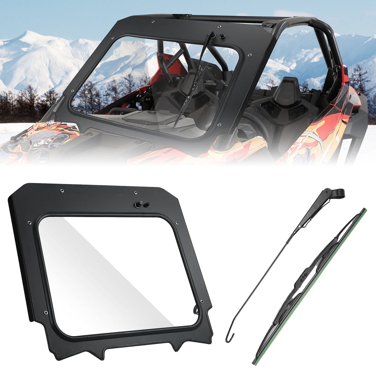 Glass Windshield with Electric Wipers for Polaris RZR PRO XP / RZR Turbo R 2020-2024 – fits Polaris RZR Pro R