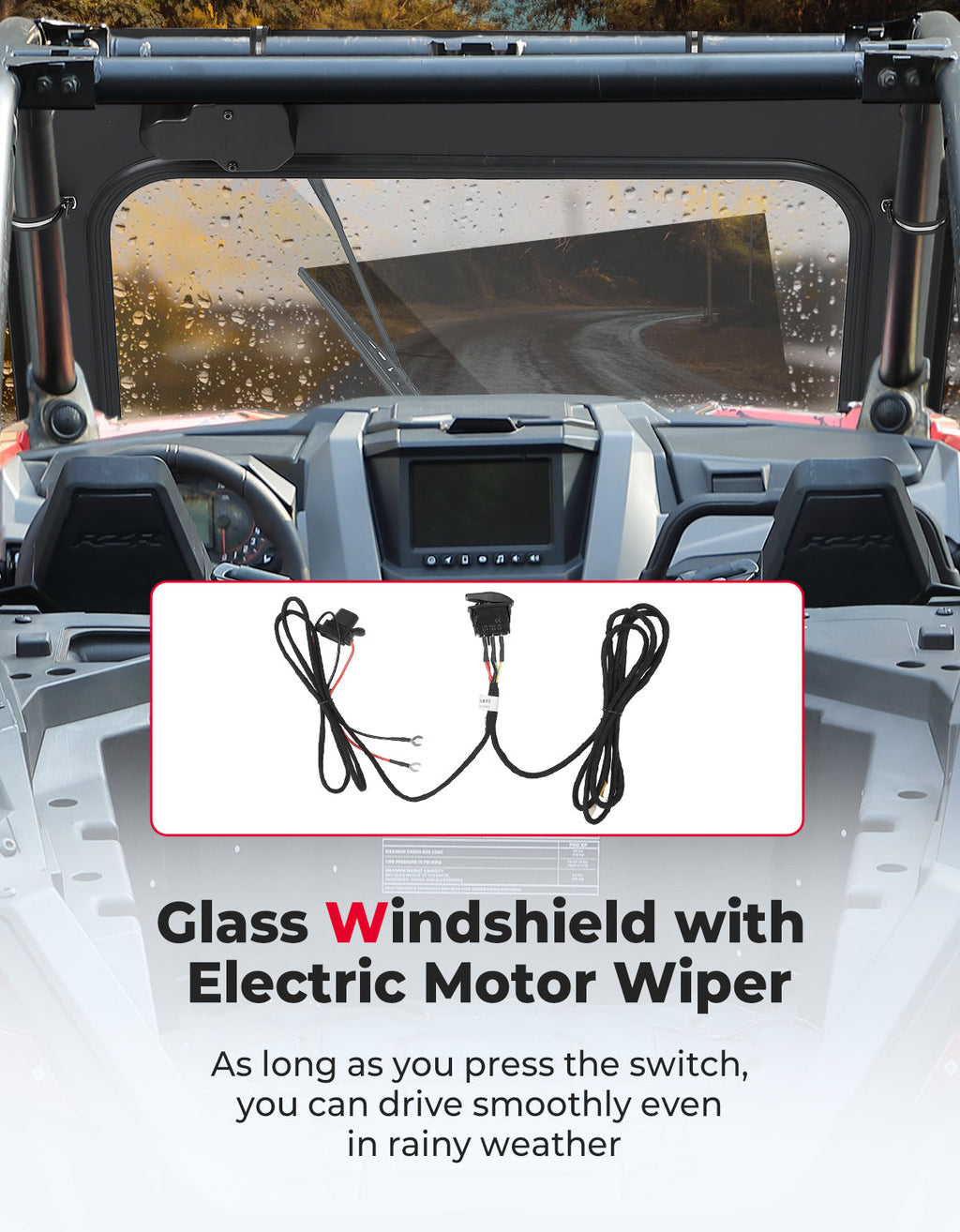 Glass Windshield with Electric Wipers for Polaris RZR PRO XP / RZR Turbo R 2020-2024 – fits Polaris RZR Pro R 4