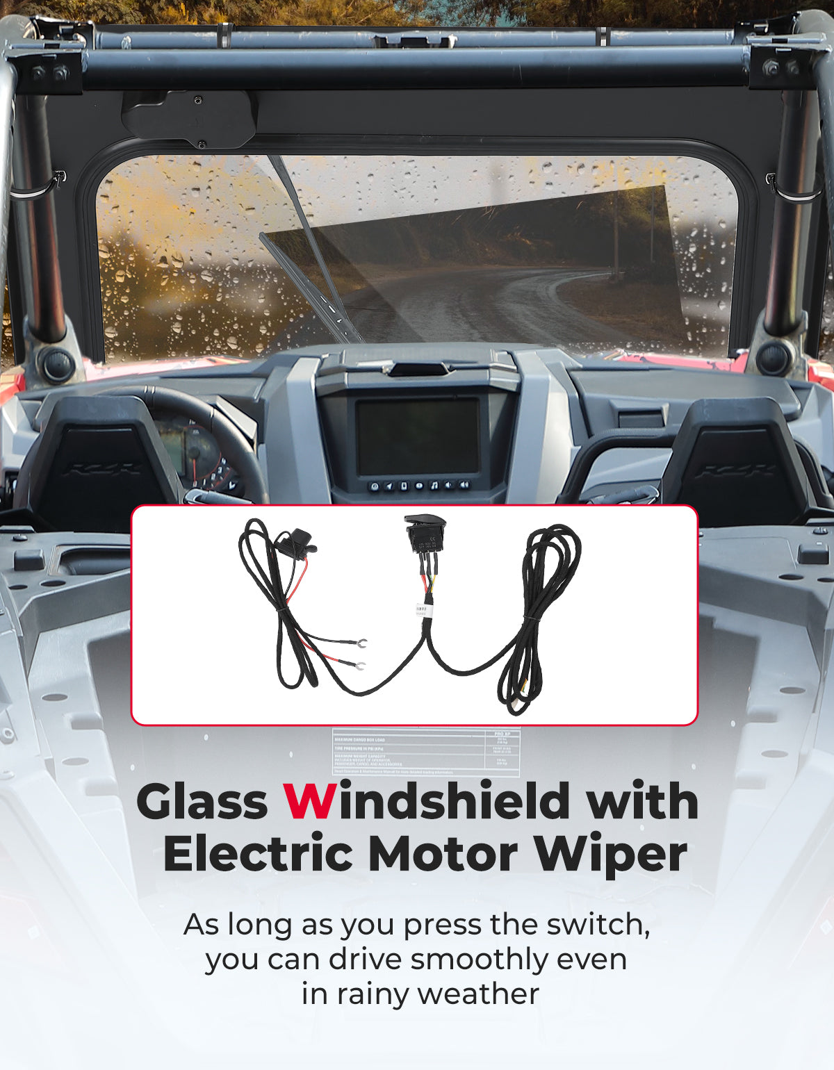 Glass Windshield with Electric Wipers for Polaris RZR PRO XP / RZR Turbo R 2020-2024 – fits Polaris RZR Pro R 4