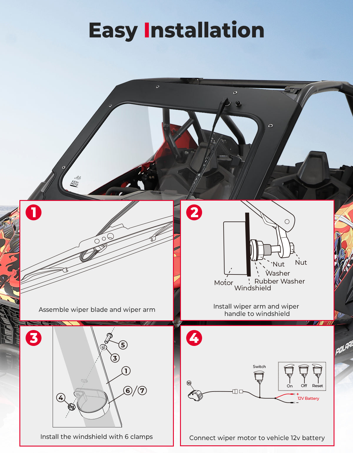 Glass Windshield with Electric Wipers for Polaris RZR PRO XP / RZR Turbo R 2020-2024 – fits Polaris RZR Turbo R