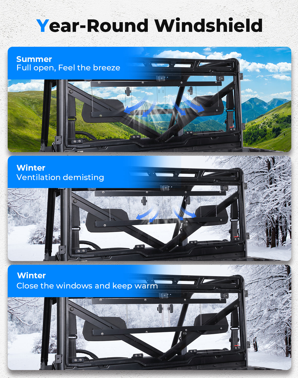 2-in-1 Sliding Rear Window for Polaris Ranger XP 1000/ Ranger 1000 2017-2026