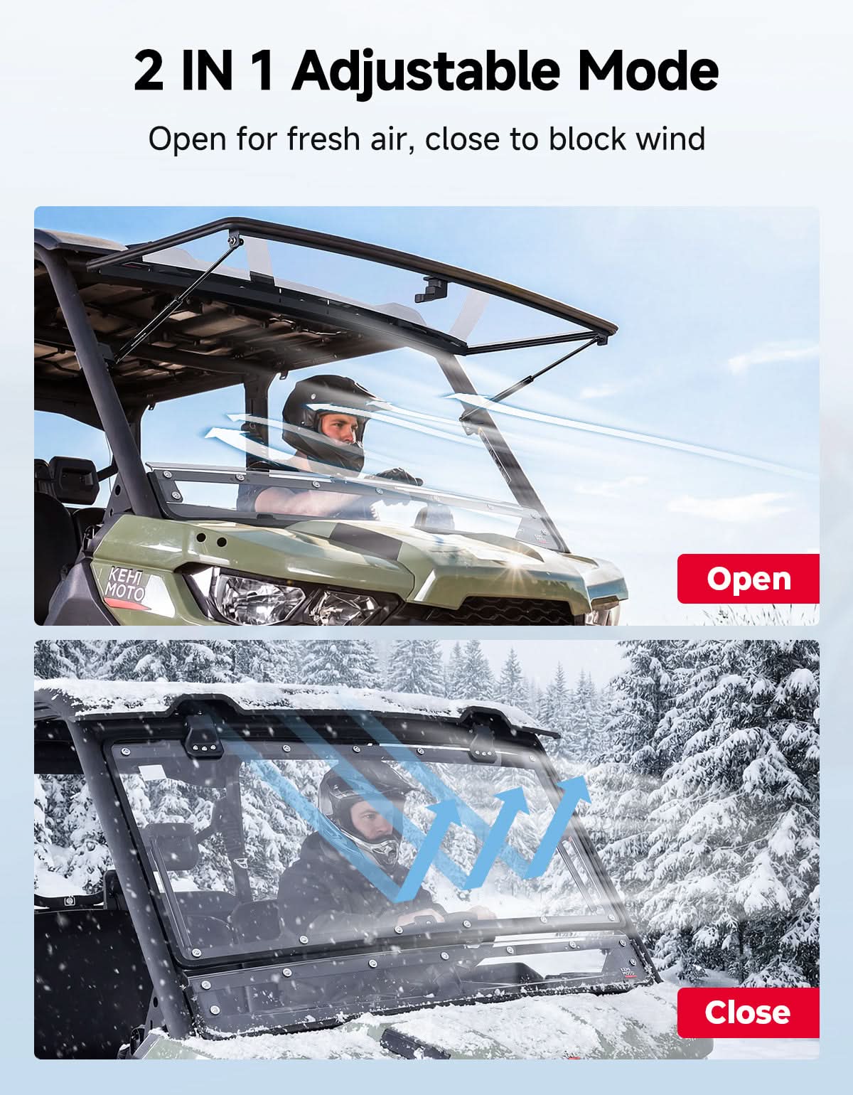 Flip Front Windshield For Can-Am Defender / Defender MAX (2016+) – fits Can-Am Defender MAX HD10 (view 3)