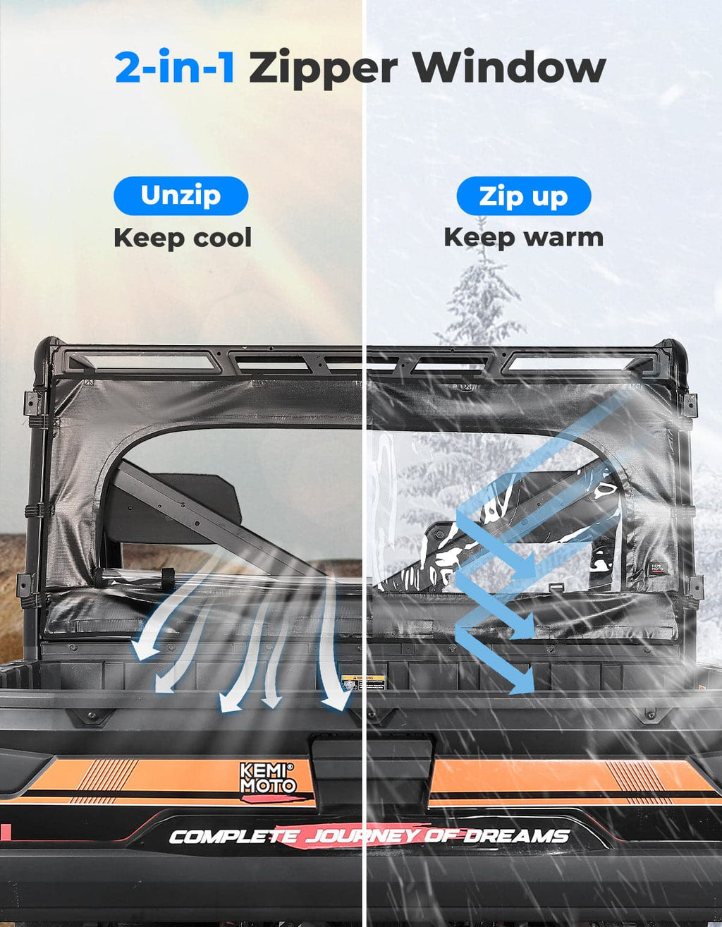 UTV Zippered Soft Rear Window for Polaris Ranger XP 1000 / Crew