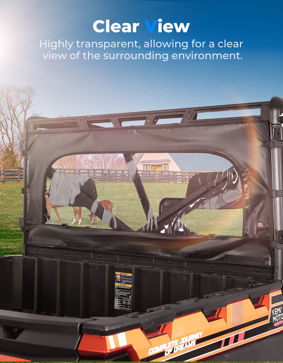UTV Zippered Soft Rear Window for Polaris Ranger XP 1000 / Crew