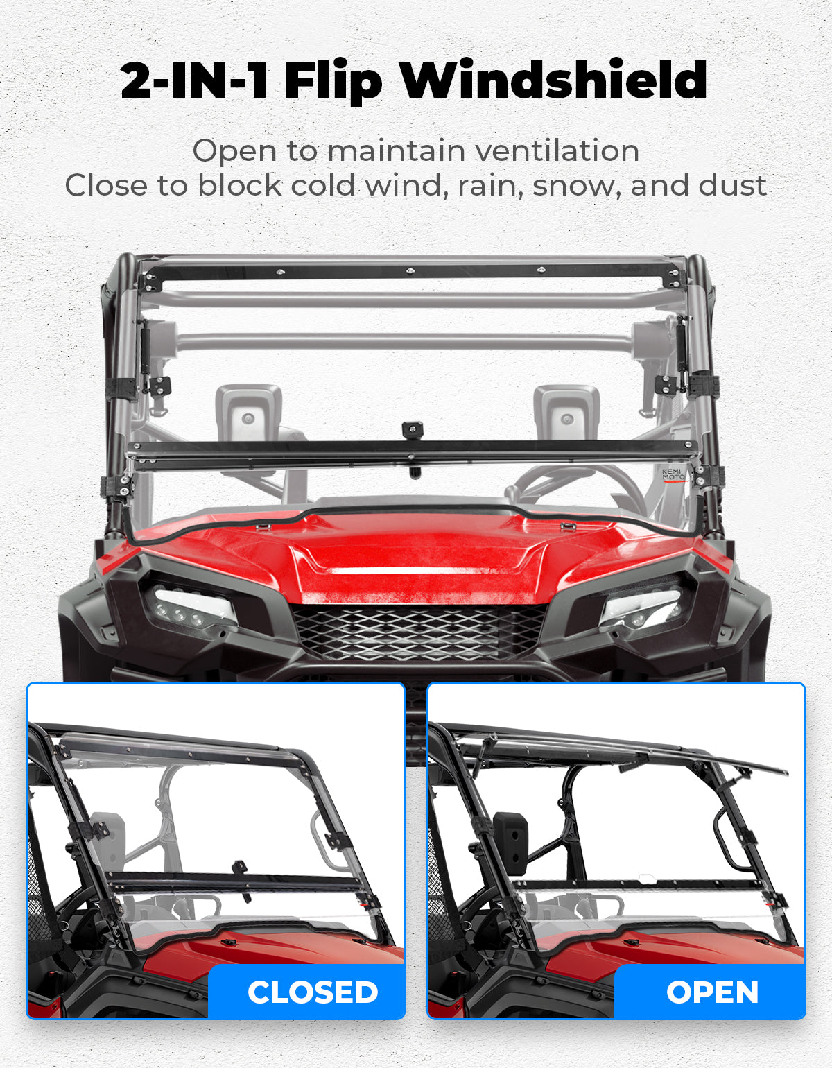 UTV2-IN-1 Flip Windshield for Pioneer 1000 /1000-5 /1000-6 – fits Honda Pioneer (view 2)