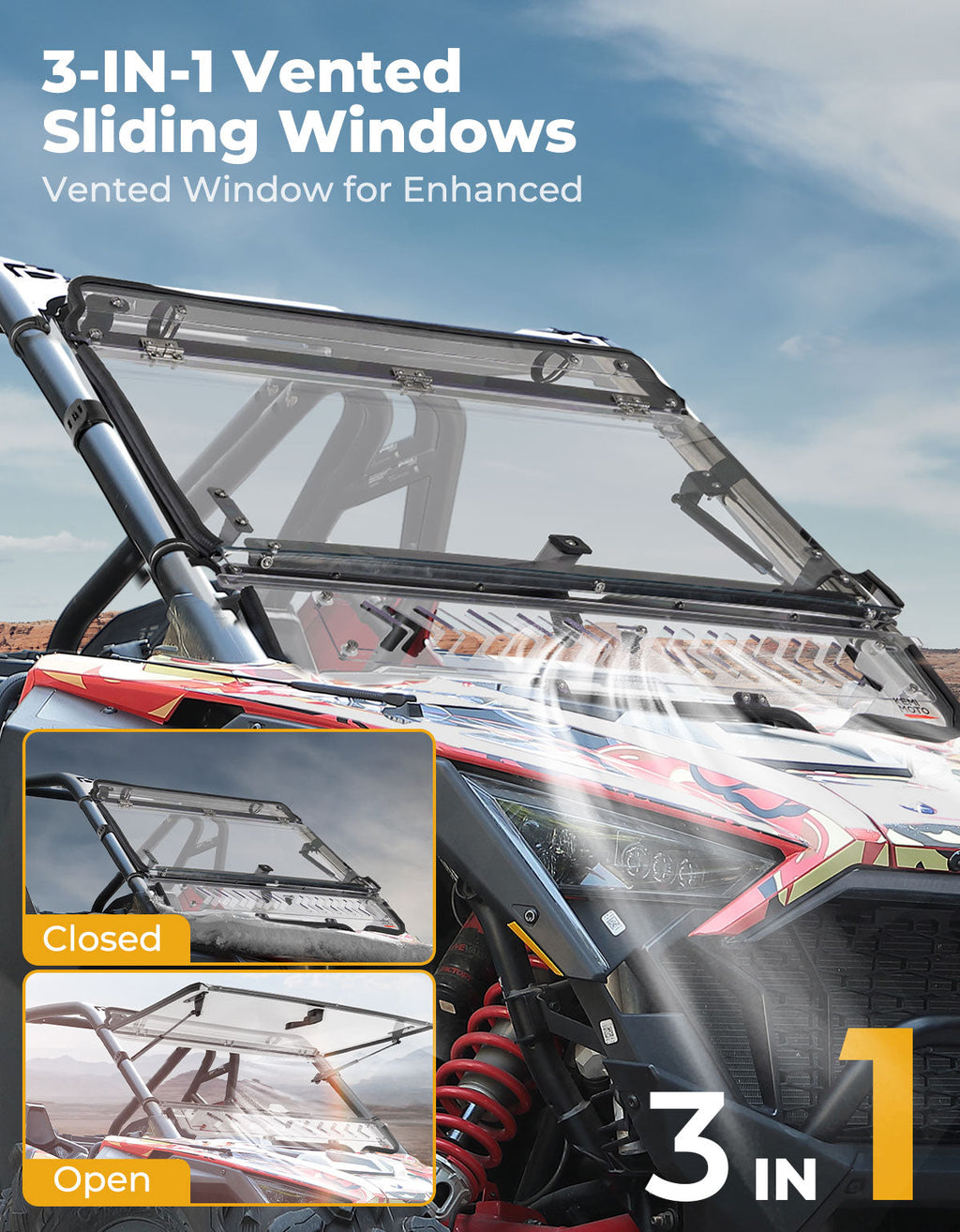 Upgraded Flip Windshield with Slide Window for 2020-2024 RZR PRO XP/4 – fits Polaris RZR (view 2)