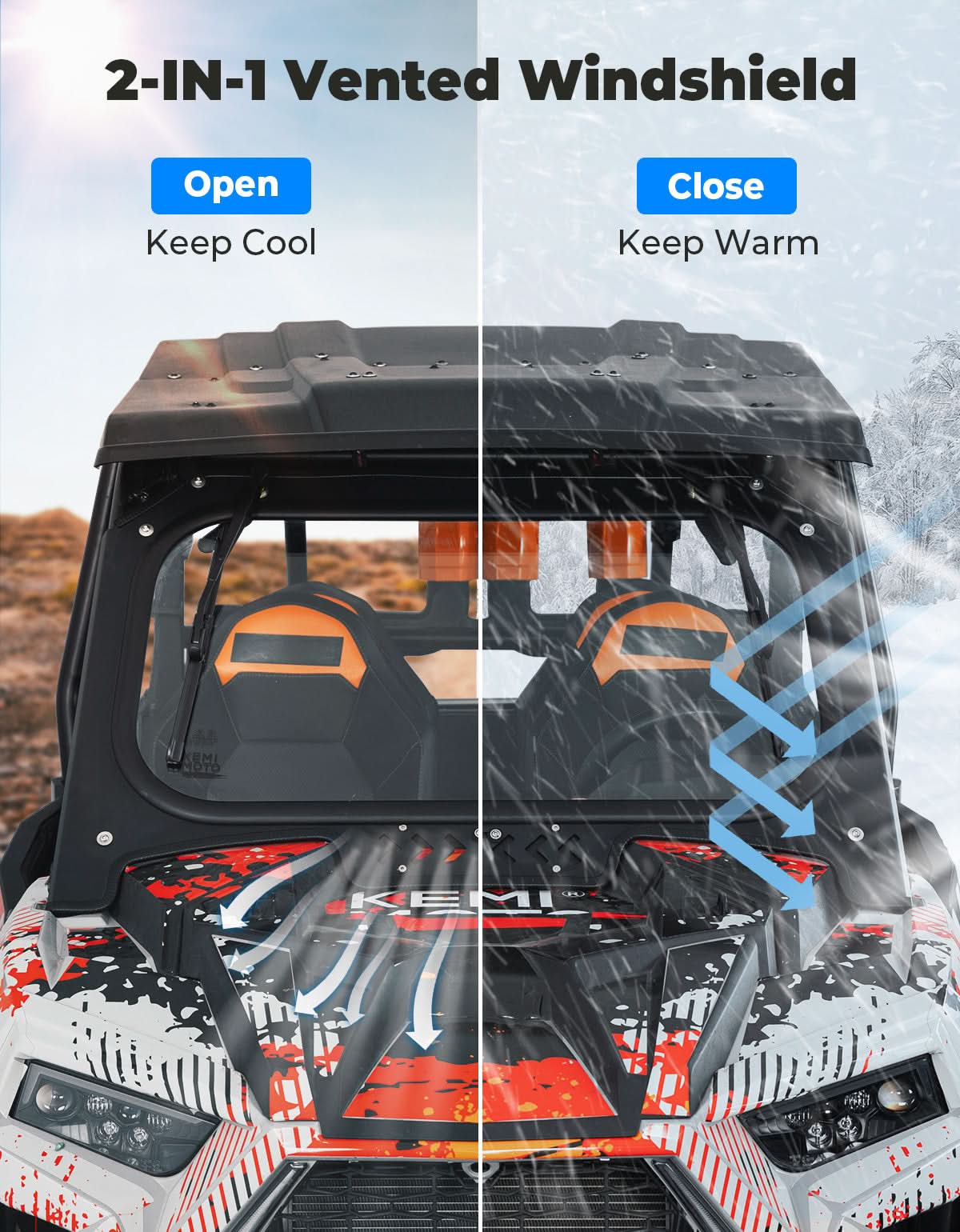 Glass Windshield with 2 Manual Wipers for 2019-2023 Polaris RZR XP 1000 /Turbo – fits Polaris RZR XP 4 1000 (2014-2023)...