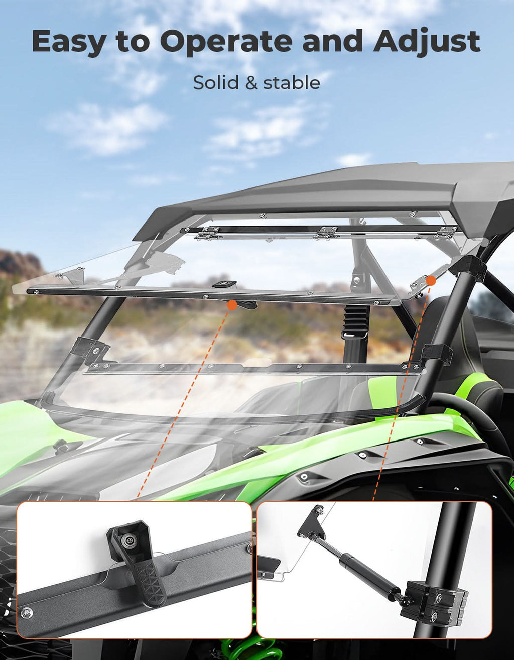 Scratch Resistant Flip Windshield for Kawasaki Teryx KRX 1000 | KRX4 1000 – fits Kawasaki Teryx KRX 1000 (view 5)
