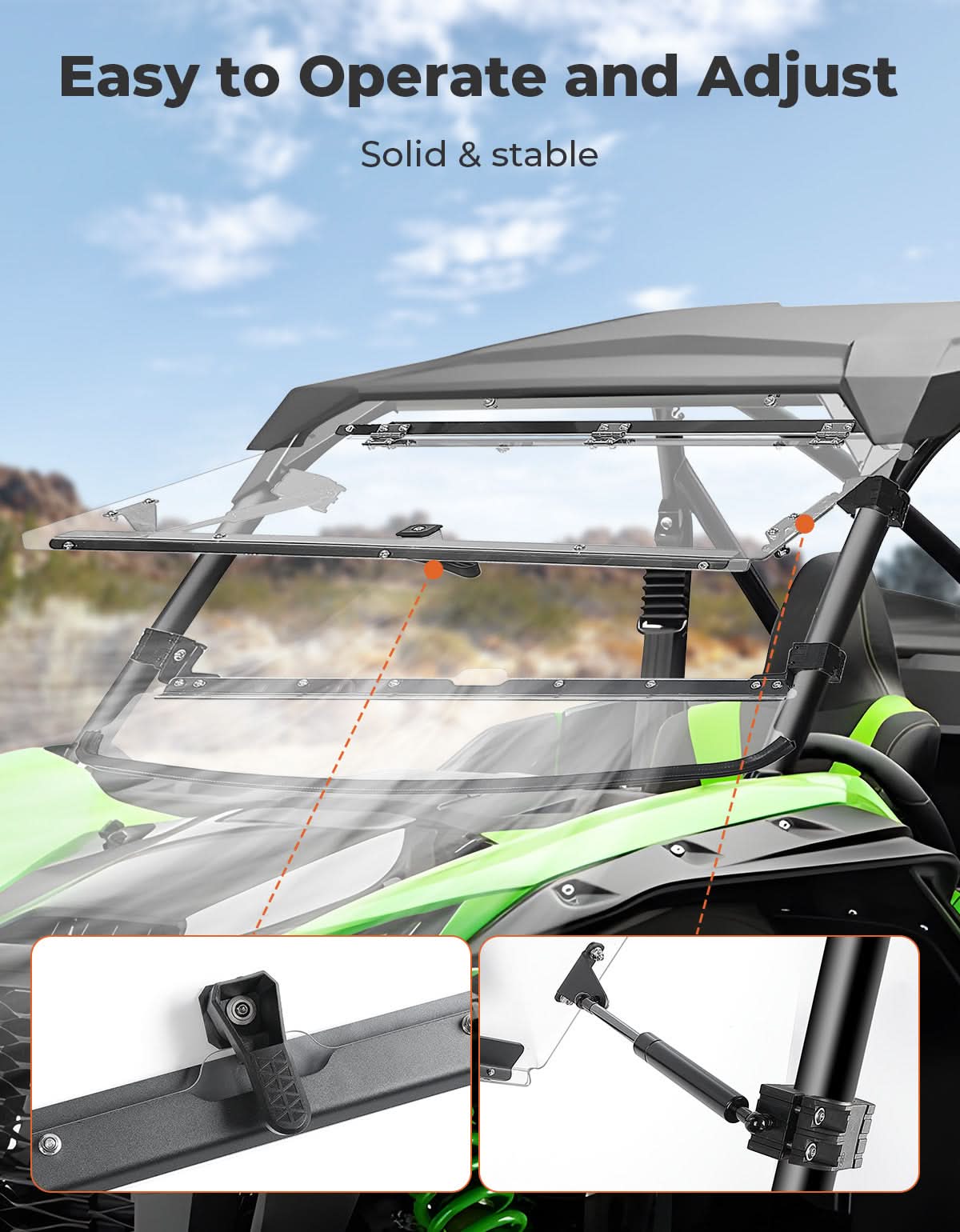Scratch Resistant Flip Windshield for Kawasaki Teryx KRX 1000 | KRX4 1000 – fits Kawasaki Teryx KRX 1000 (view 5)