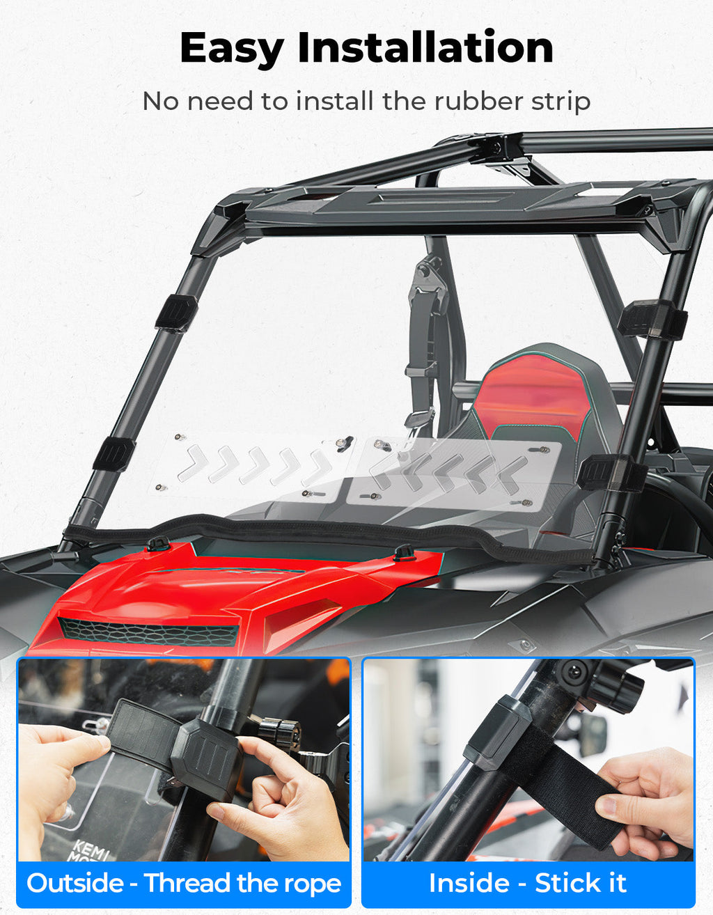 Front Windshield Vented Pre-Installed Rubber Strip for Polaris RZR XP 1000 / RZR 900 – fits Polaris RZR Trail S 1000