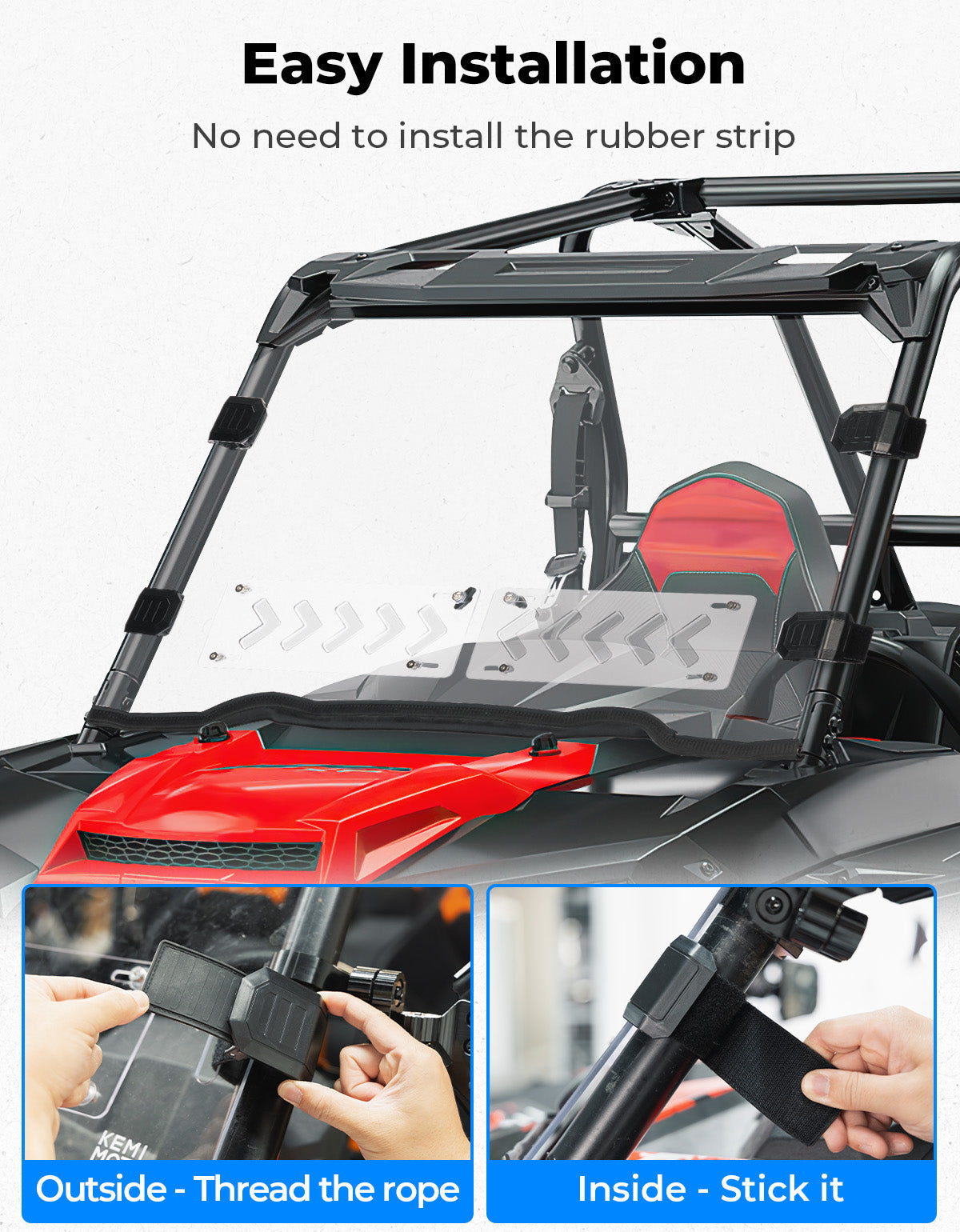 Front Windshield Vented Pre-Installed Rubber Strip for Polaris RZR XP 1000 / RZR 900 – fits Polaris RZR Trail S 1000