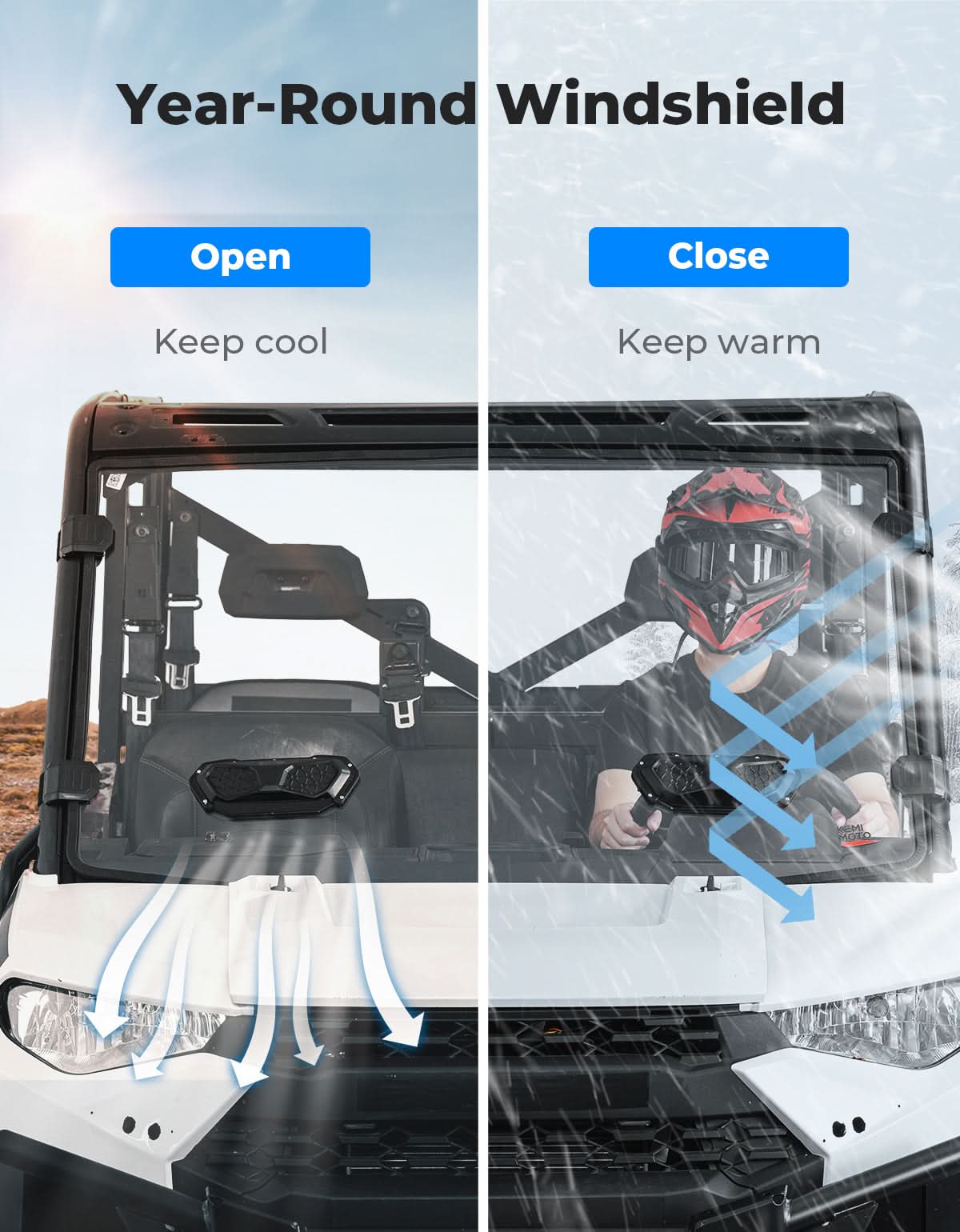 3-in-1 Vented Windshield for Polaris Ranger 1000 & XP 900/1000 (2014-2026)