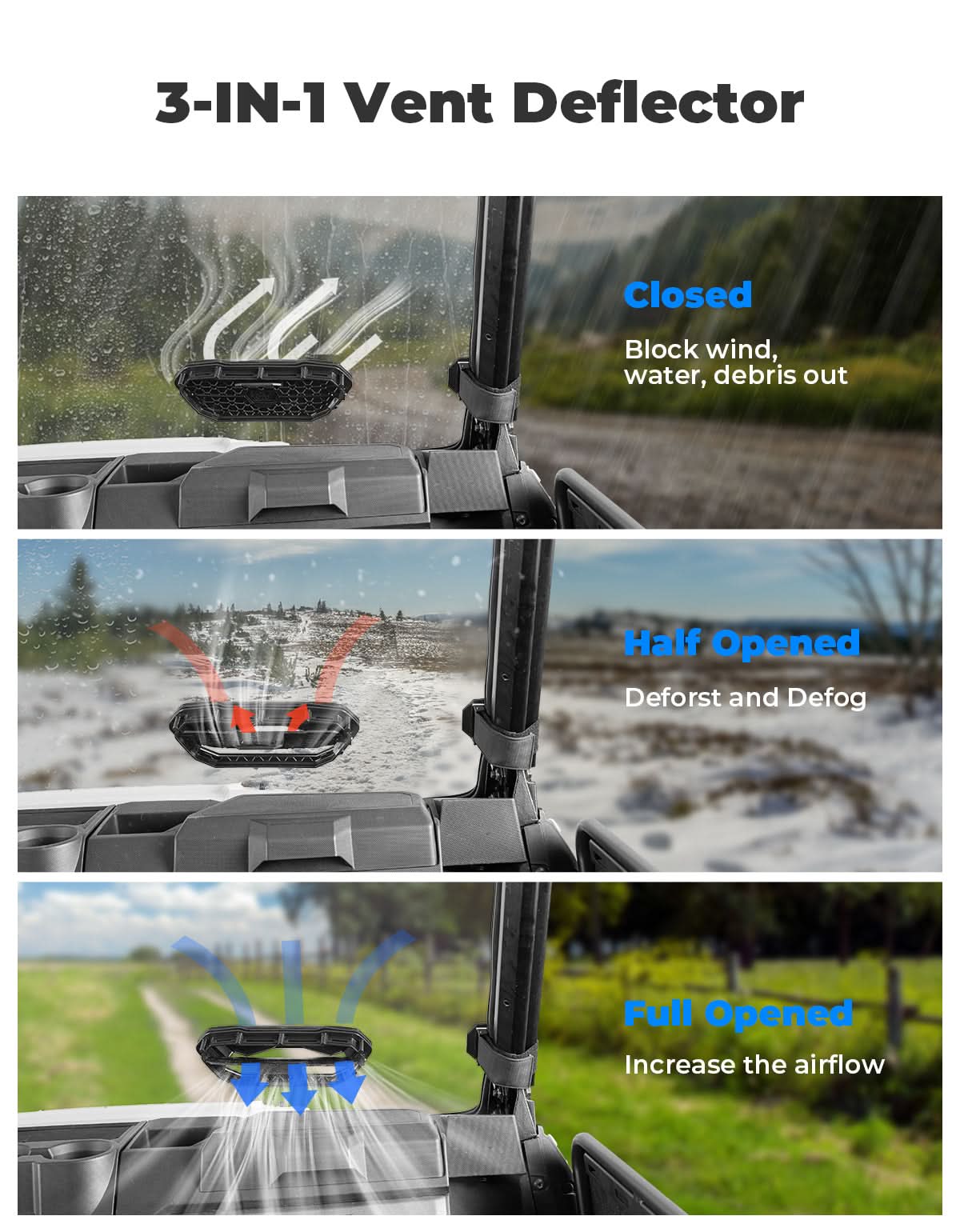 3-in-1 Vented Windshield for Polaris Ranger 1000 & XP 900/1000 (2014-2026)
