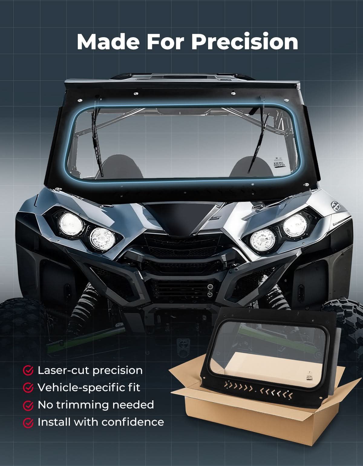 Vented Glass Windshield with Wipers for Kawasaki Teryx – fits Kawasaki Teryx 800 (view 4)