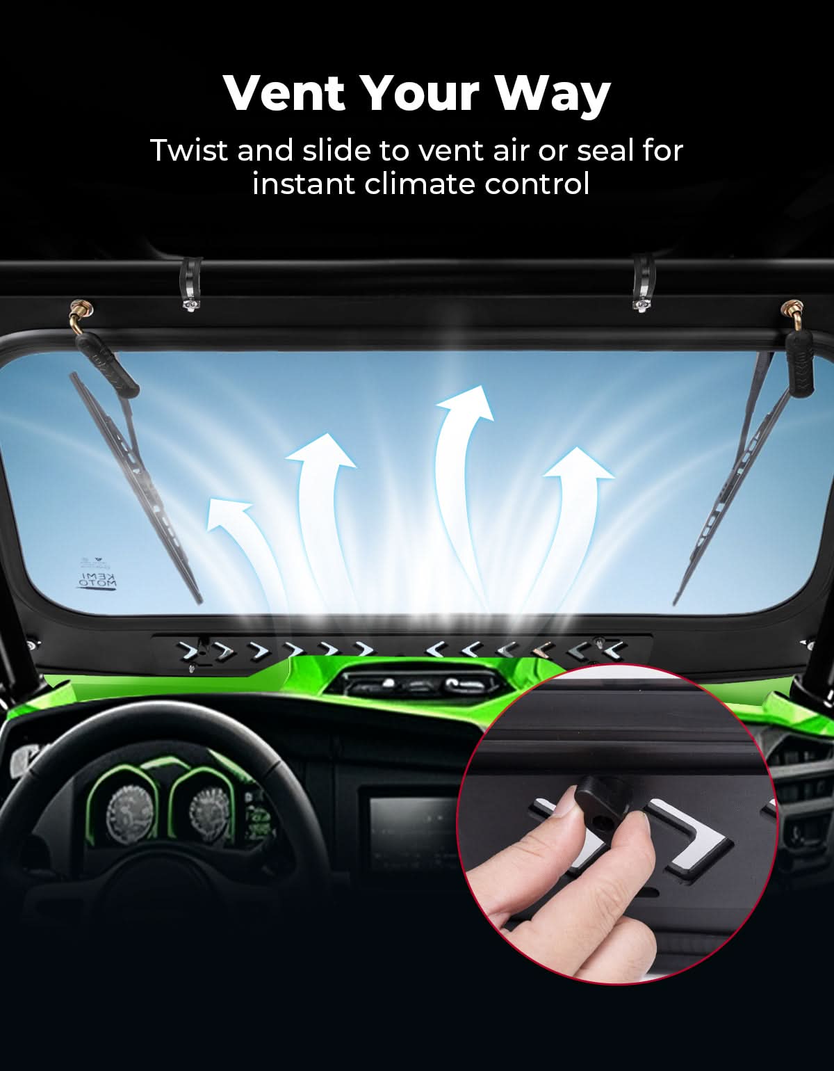 Vented Glass Windshield with Wipers for Kawasaki Teryx – fits Kawasaki Teryx KRX 1000 (view 5)