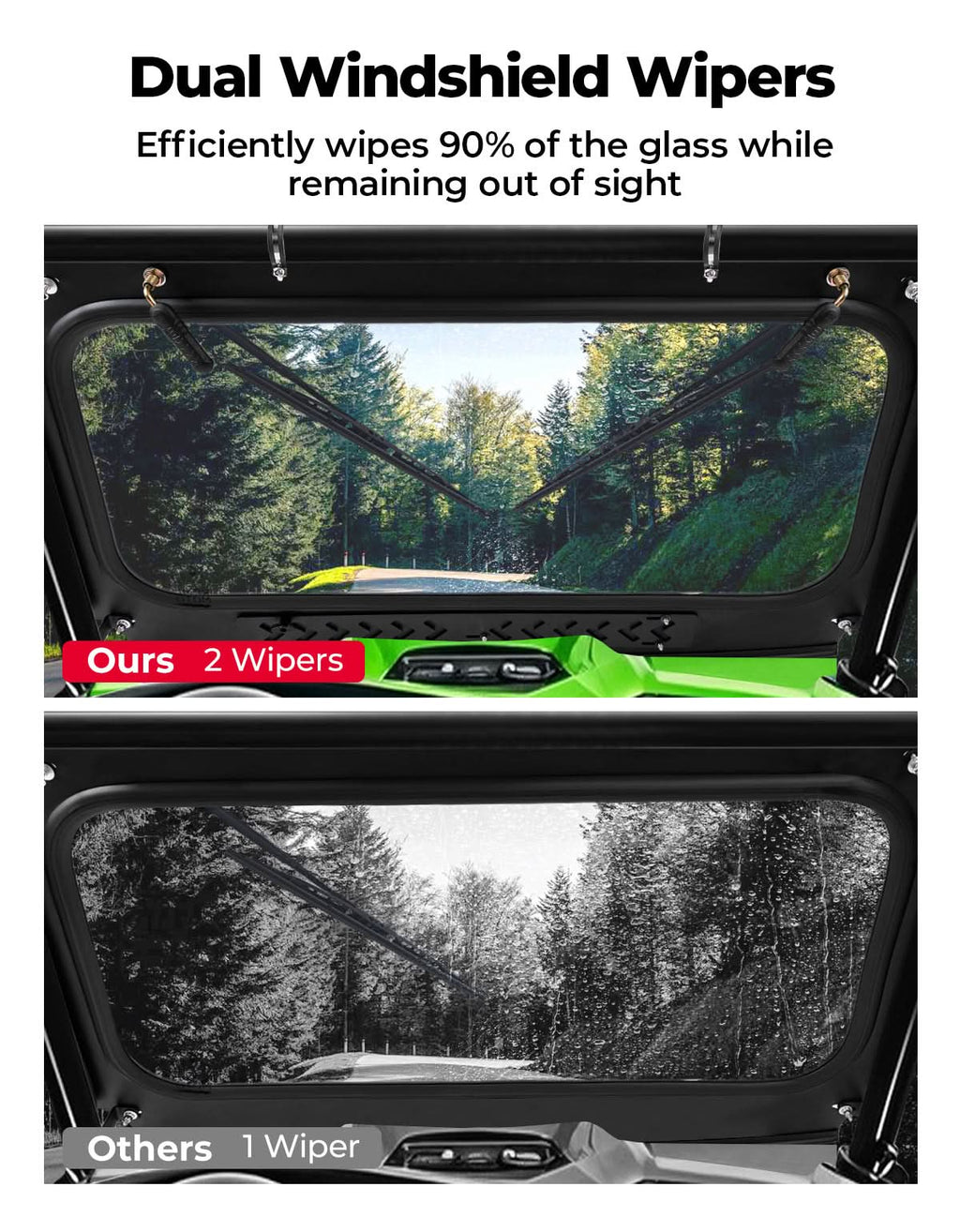Vented Glass Windshield with Wipers for Kawasaki Teryx – fits Kawasaki Teryx KRX4 1000 (view 6)