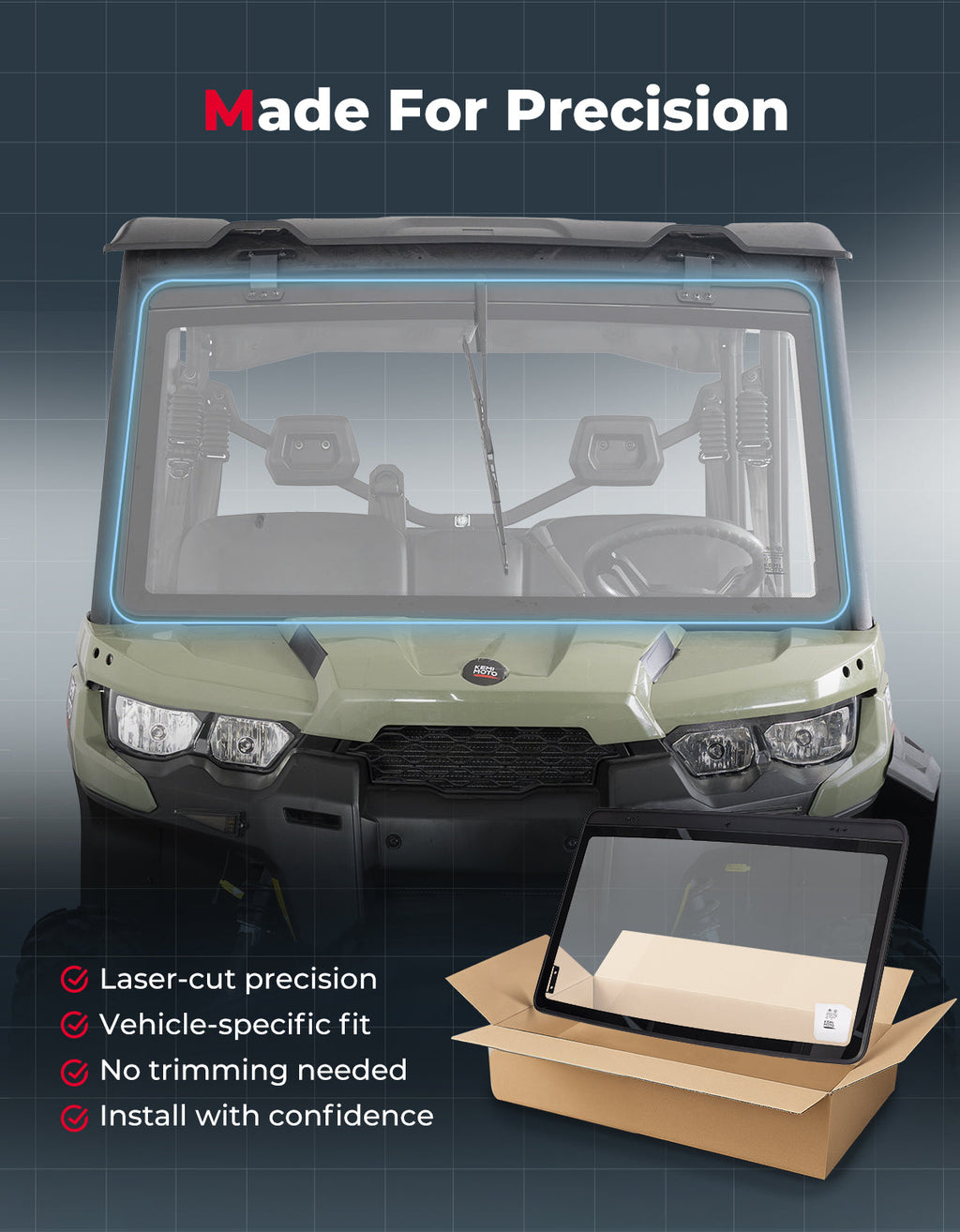Can-Am Defender Glass Windshield with Manual Wipers (2016–2026) – fits Can-Am Defender MAX HD10