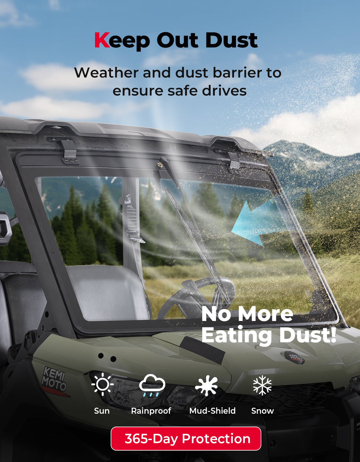 Can-Am Defender Glass Windshield with Manual Wipers (2016–2026) – fits Can-Am Defender HD5 (view 5)