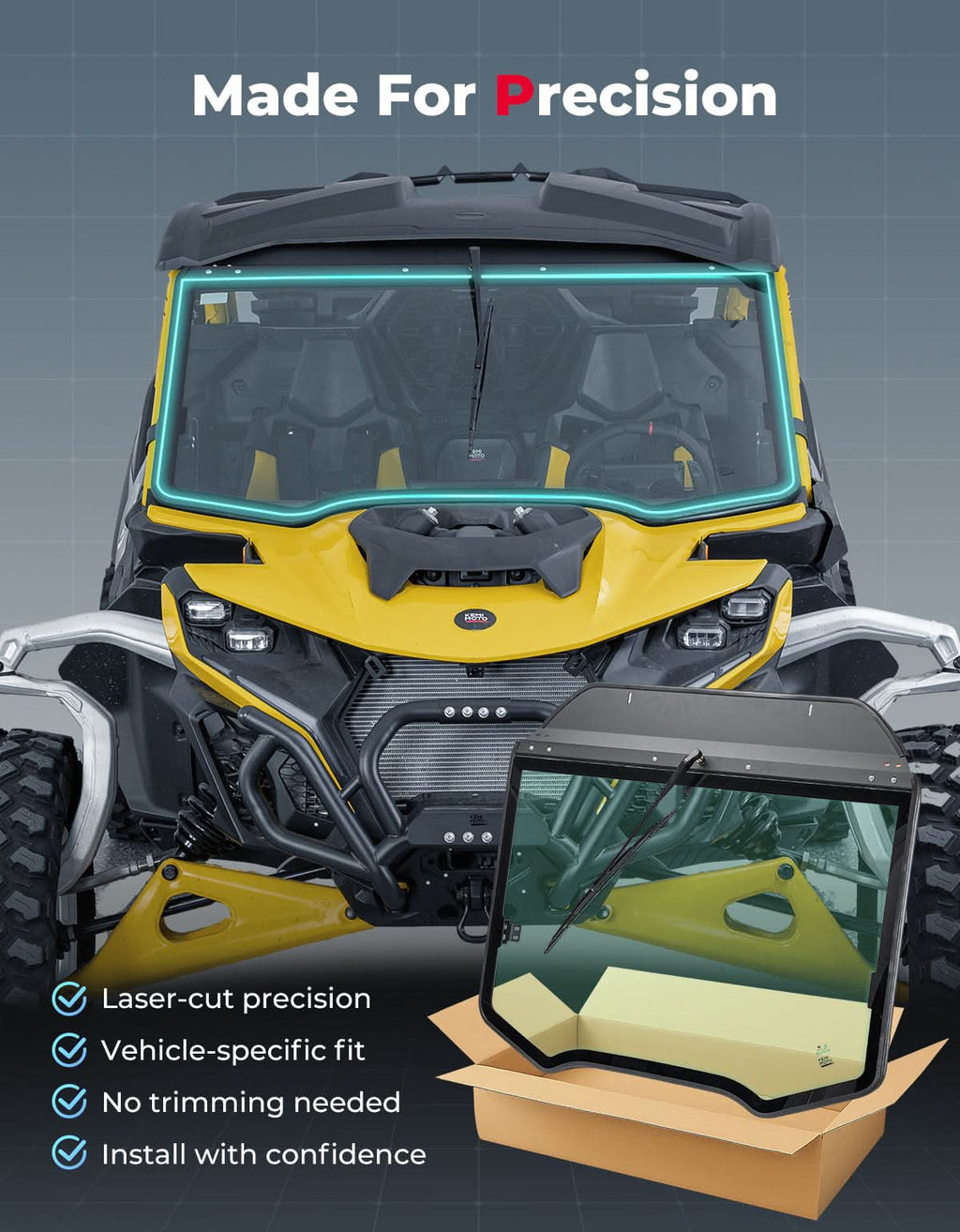 DOT Approved Full Glass Windshield for Can-Am Maverick R / RS / Max 2024–2026 with Wiper – fits Can-Am Maverick R 2-Seat...
